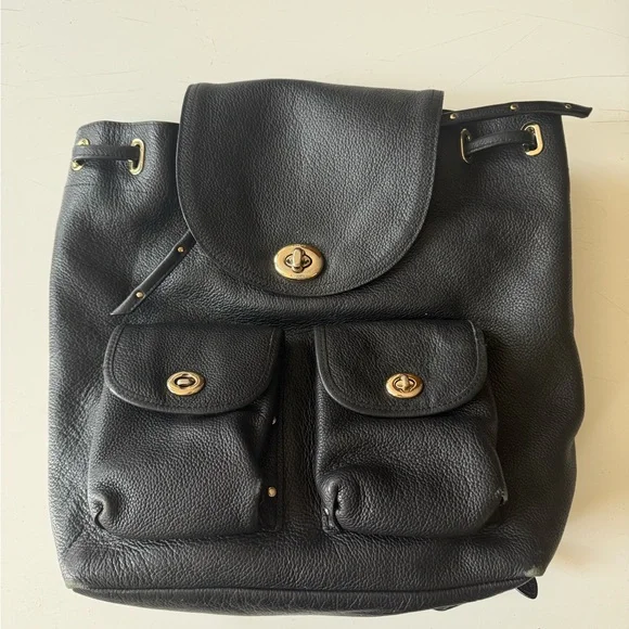 Coach | Bags | Coach Black Leather Backpack With Gold 
